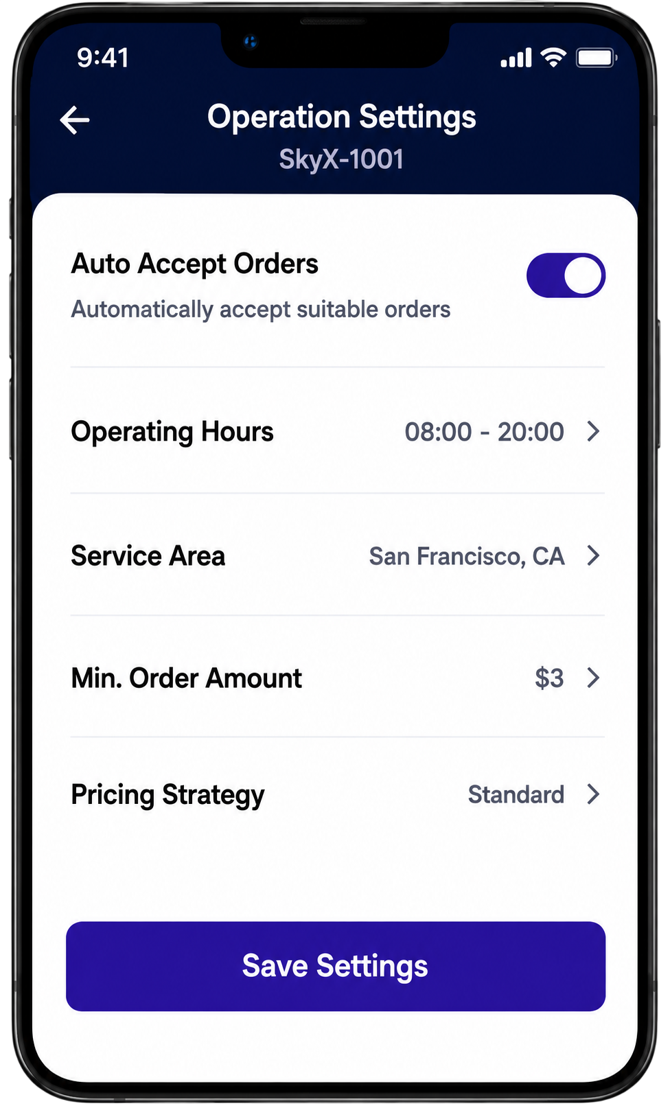 Armada owner app — Operations settings