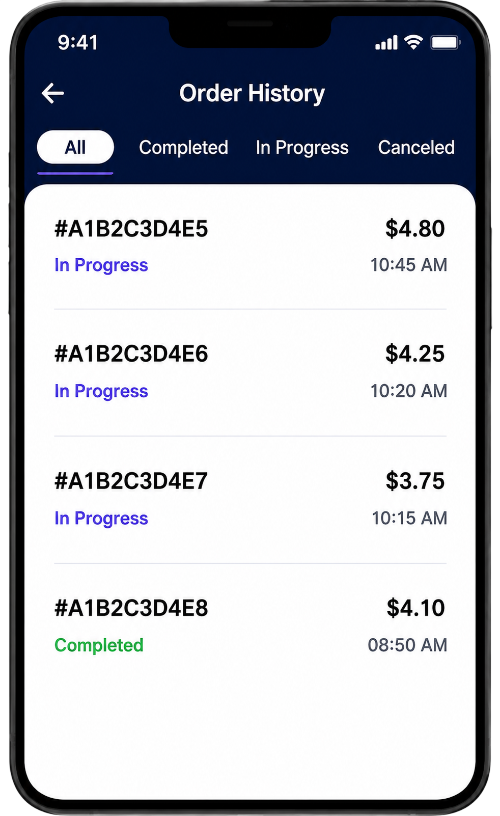 Armada owner app — Order history