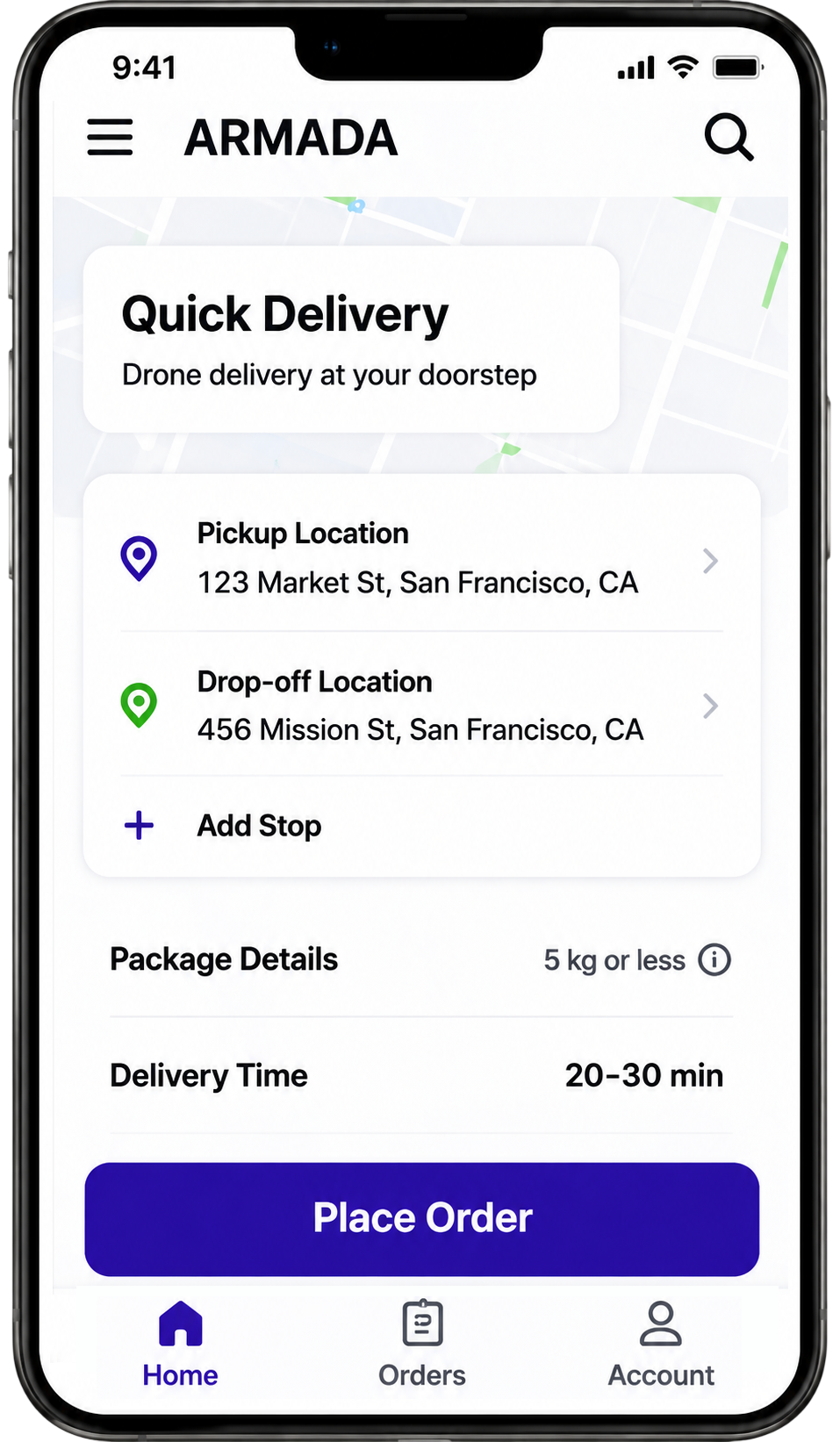 Armada consumer app — Place an order